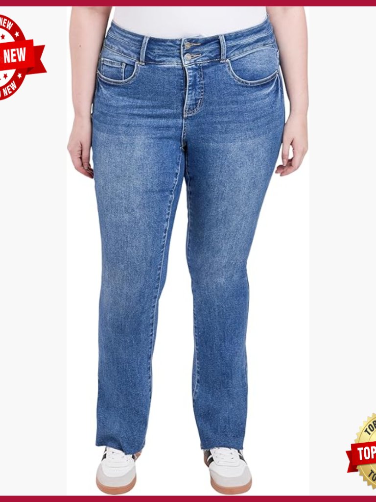Plus Size High Rise Bootcut Jeans Premium Stretch Denim 32 Inseam